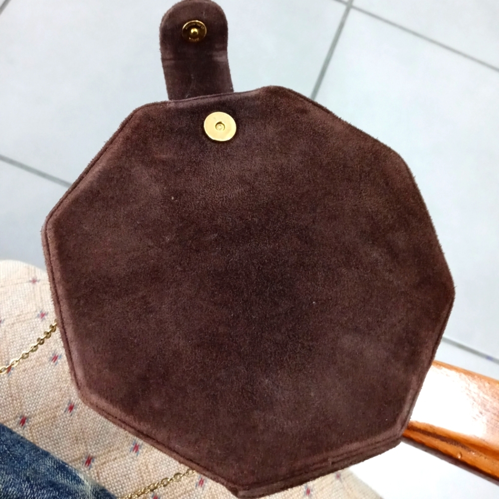 GINO Vintage Suede Leather Retro 70's Style Art Deco Look 👛Size 6.5" 🎒🏰